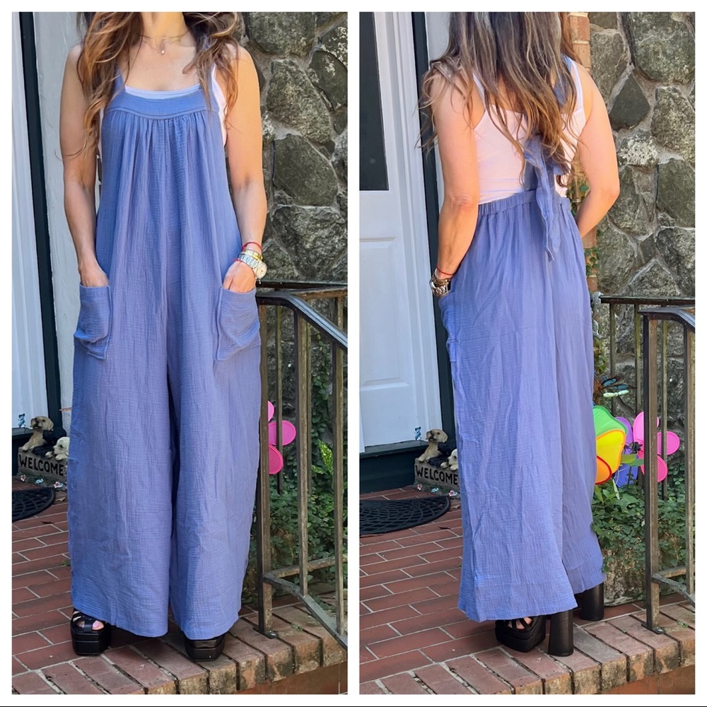 ShopEvelynne Lavender Blue Sleeveless Wide-Leg Jumpsuit - Picture 3 of 7